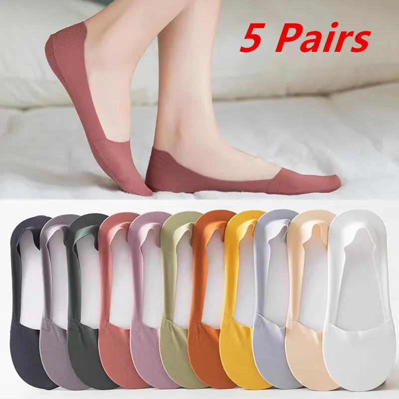 5 Pairs Women Socks High Quality Matching Casual Socks Summer Thin Cotton Bottom Non-slip Invisible Low Short Socks Breathable