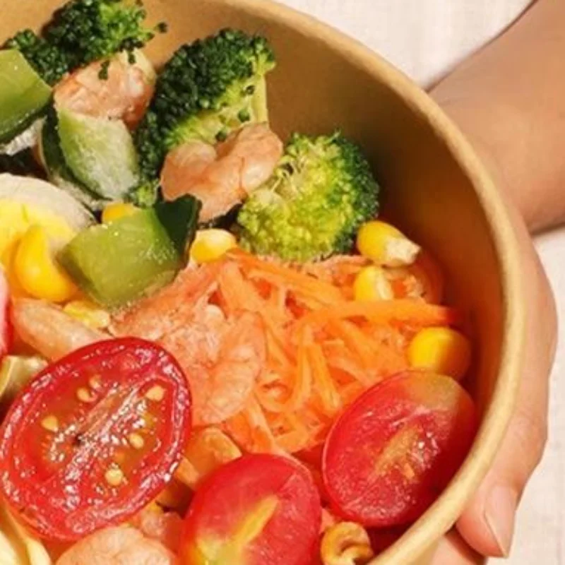 25pcs Kraft Paper Bowls Cups Fruit Salad Bowl Kraft Containers Salad Food Prep Kraft Box Cream Ice Snack Storage 500/750/1000ml