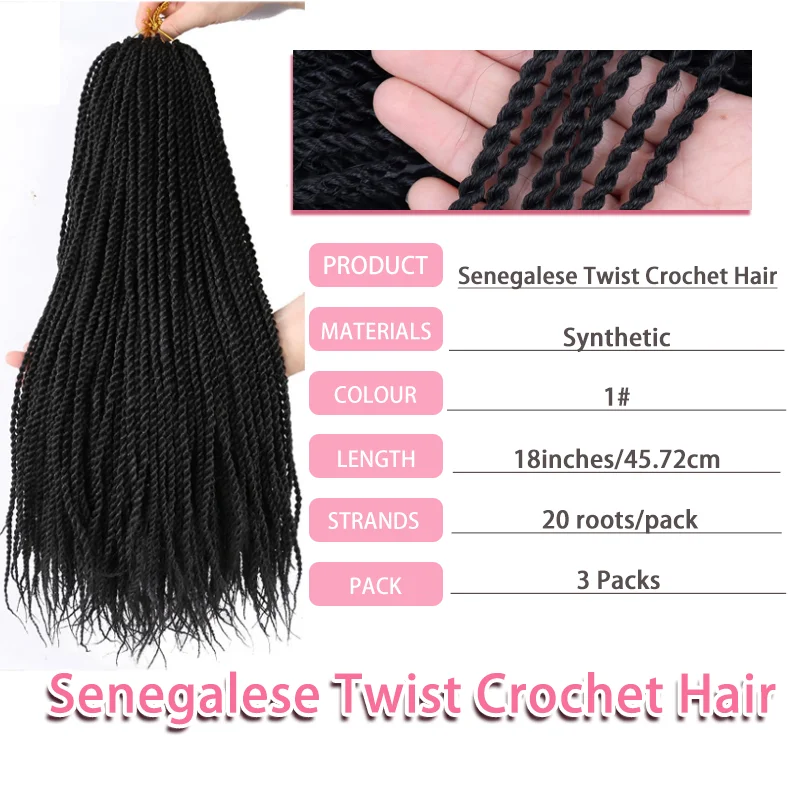 3 упаковки синтетических сенегальских волос Mini Twist для вязания крючком для детей, детские маленькие вязанные крючком волосы для маленьких девочек