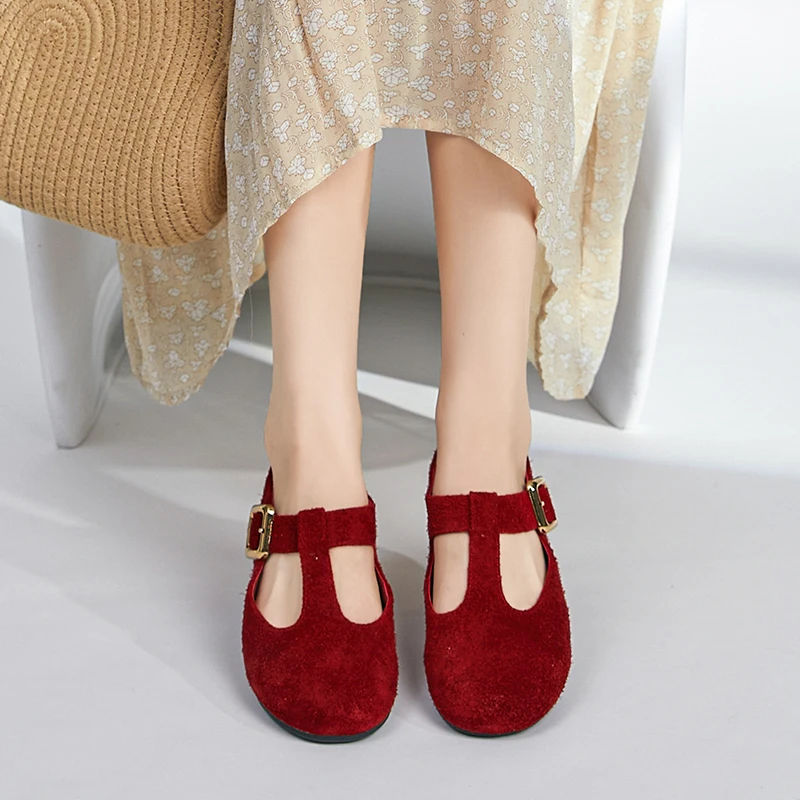 DIMANYU Mary Jane Shoes Women 2025 New Autumn Vintage Ballet Flats Women Casual Genuine Leather Suede Shoes Women
