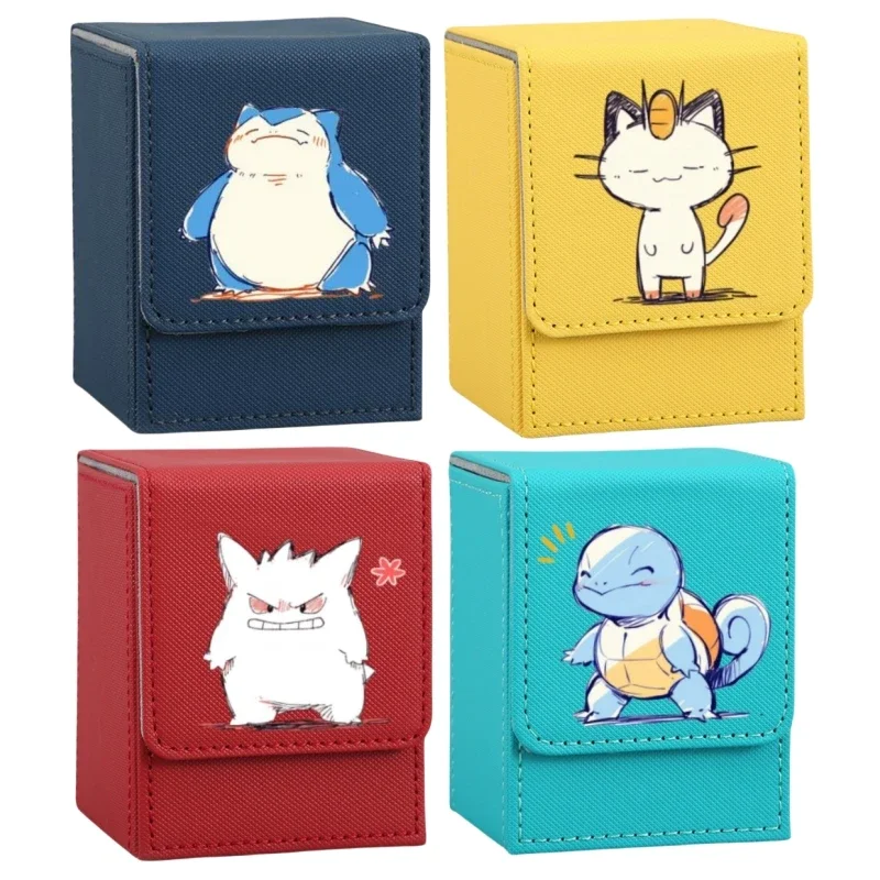 Pokemon Gengar Meowth Ivysaur Snorlax Squirtle Self Made Leather Card Storage Box Anime Classics Game Collection Cards Toy Gift