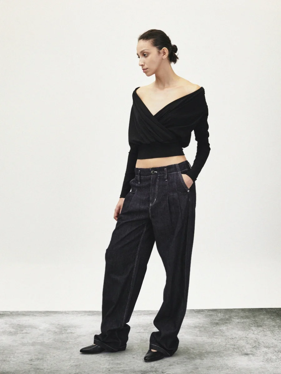 

CIMBREYOO V-Ne Two-Way Wear Ruche Knitted Base irt Bla|White Long Sve Regular Length Commute Sle Autumn Season