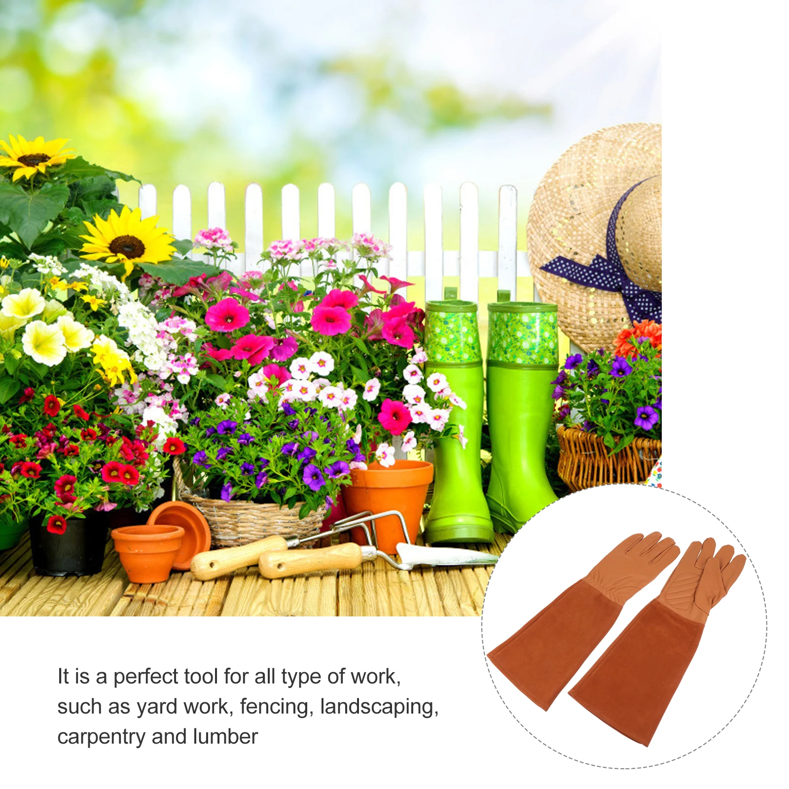 

1 Pair Extra Long Sleeve Adjustable Wrist Garden Heavy Duty Protective Work Gloves For Outdoor Yard Landscaping Carpentry Fake