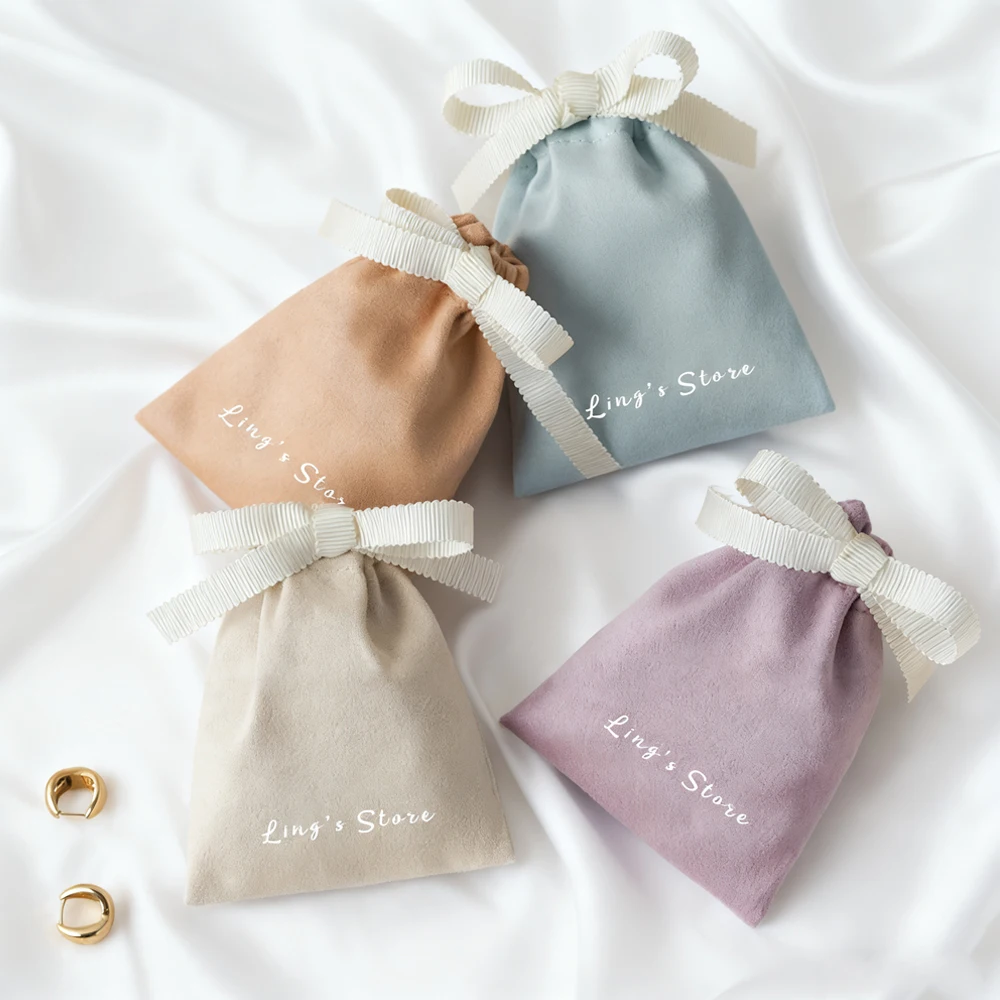 

50Pcs Jewelry Flannel Drawstring Bag Velvet Suede Bowknot Pouch Gift Wig Packaging Organizer Can Personalized Print Custom Logo