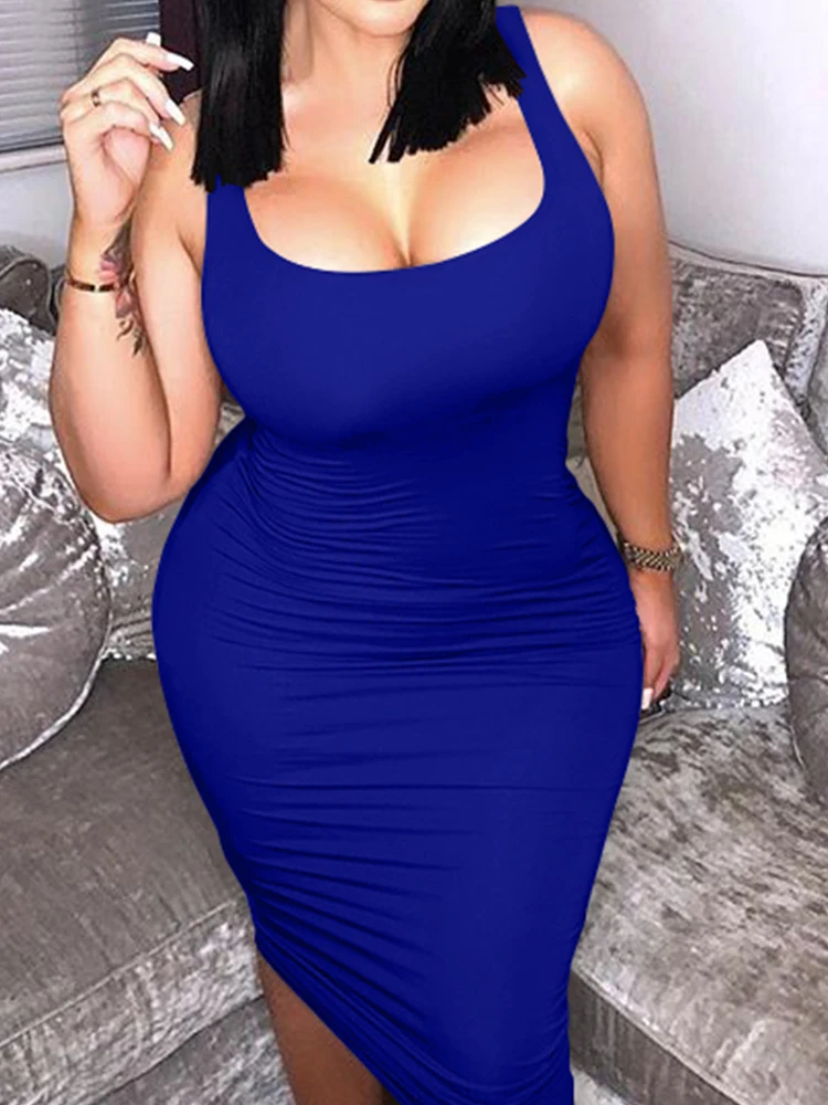 Women's Slim Bodycon Solid Color Dress Long Elegant Sleeveless Sexy Backless Silp Club Party Dresses