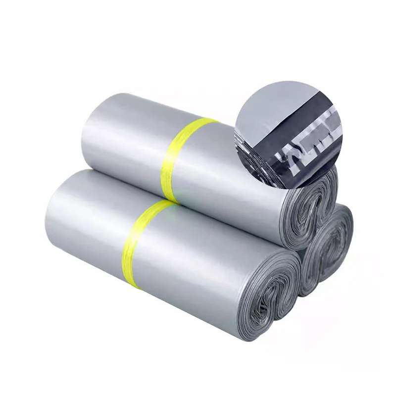 Bolsa de mensajería pequeña de polietileno para embalaje de ropa, bolsa de correo impermeable, color gris plateado, 10 piezas