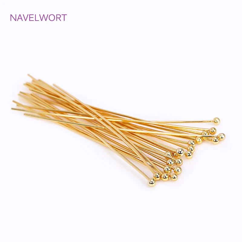 50pcs/Lot Brass Ball Head/Flat Head/Eye Head Pins Supplies For Jewelry 18K Gold Plated Pins DIY Beading Accessories Wholesale