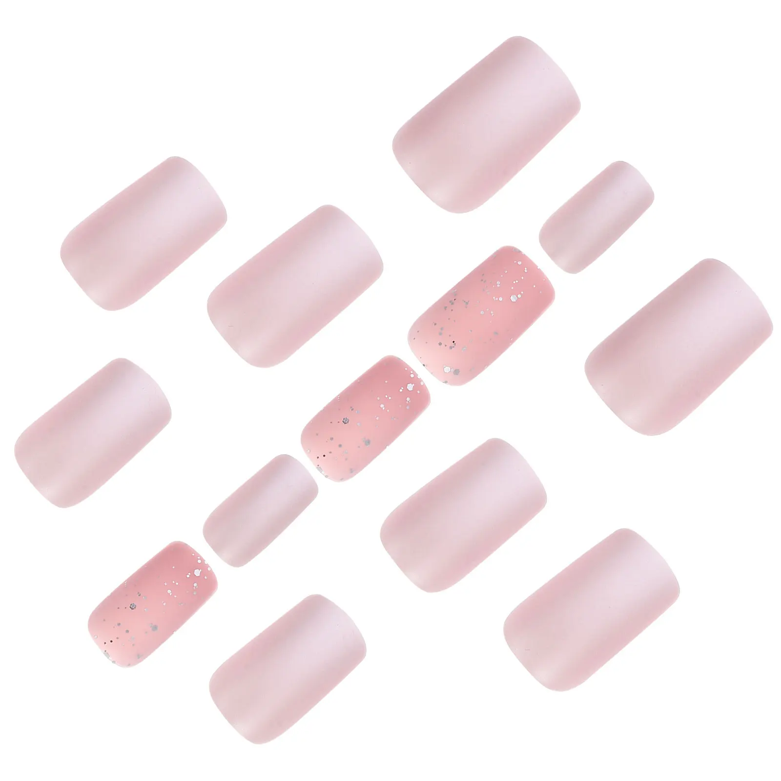 

24pcs Frosted Silver Press On Nails Glue False Tips Square Shape Women Manicure Nail French Design Accessories