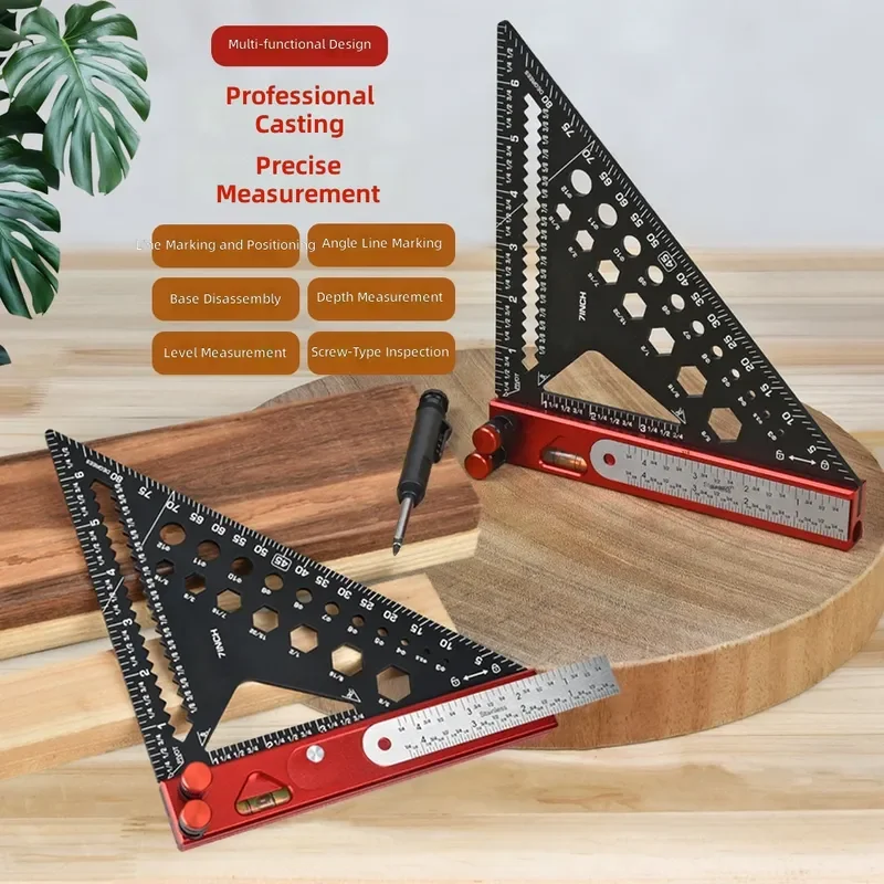 Aluminum Alloy Triangle Ruler 7 Inch Metric Multifunctional Woodworking Corner Square Ruler 90 45 Degree with Holes