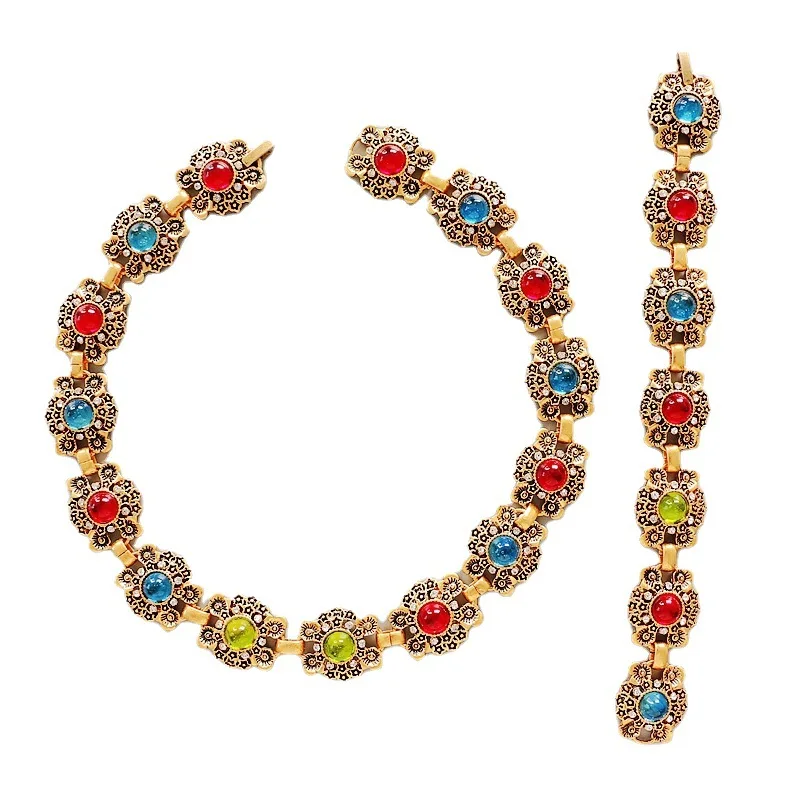 

Vintage Colorful Crystal Beads Flower Necklace For Women Jewelry Runway Party T Show Fancy Trendy Boho INS Japan