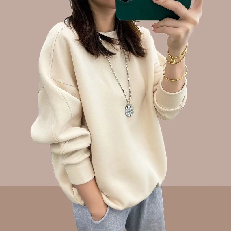 New Autumn/Winter Fashion Trend Korean Edition Plush Thickened Round Neck Large Loose Versatile Western Style Women\'s Sweater