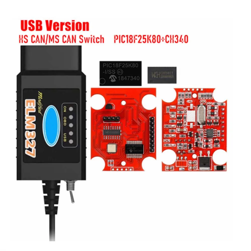 Eswitch Obd 2 LM327 V1.5 USB PIC18F25K80 CH340 HS/MS CAN لفورد Elm327 لـ FoCCCus FORScan Obd2 الماسح الضوئي أداة تشخيص السيارات