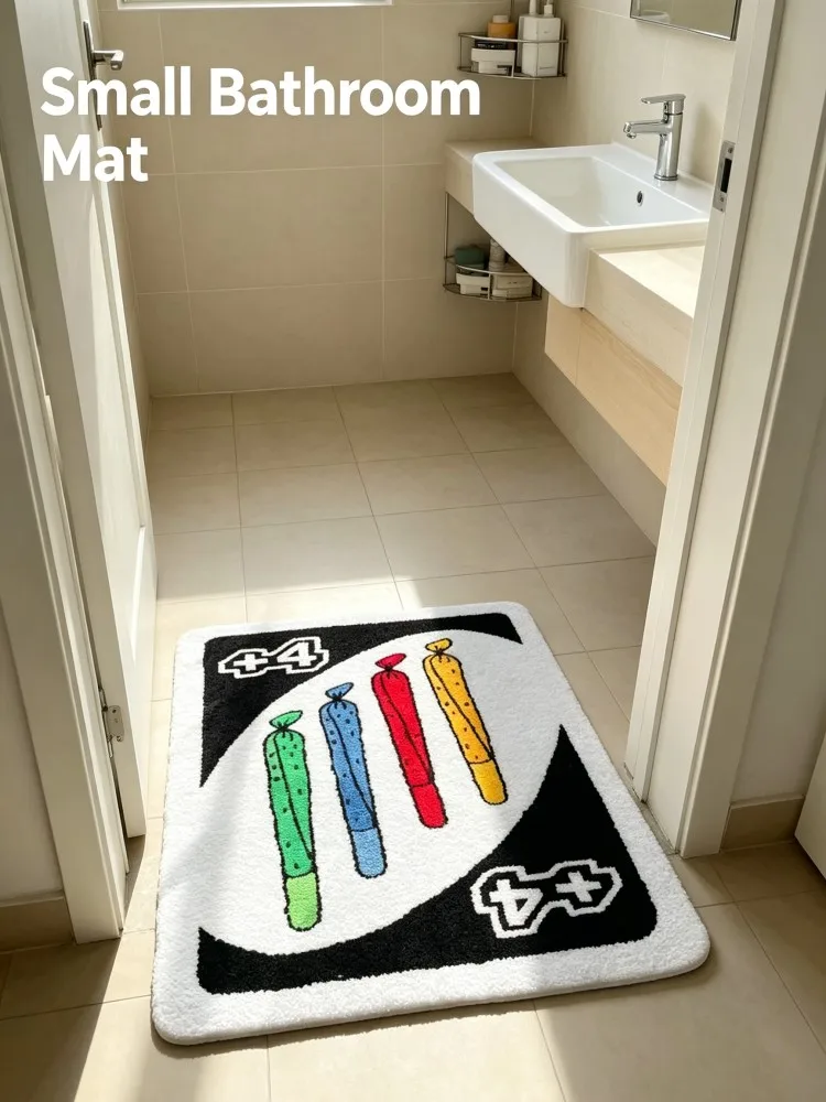 Novelty Four Color Strip Pattern Fluffy Doormat Trendy Graphic Anti‑slip Bathroom Bedroom Decor Floor Rug
