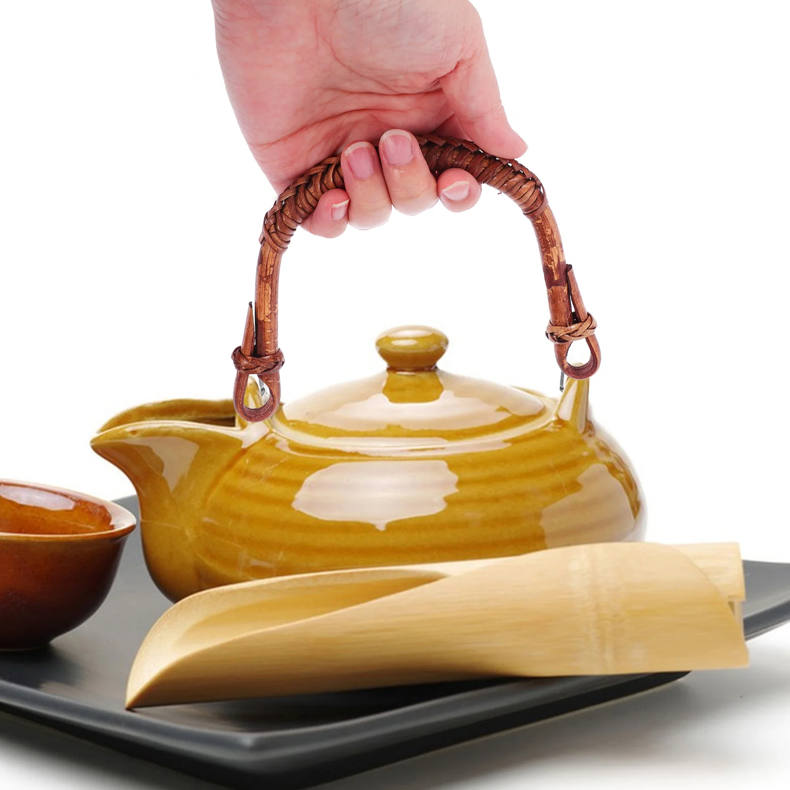 

Teapot Handle Replacement Rattan 10 to 13 cm Span Brown Pattern Ergonomic Grip for Chinese Kettle Tea Supplies