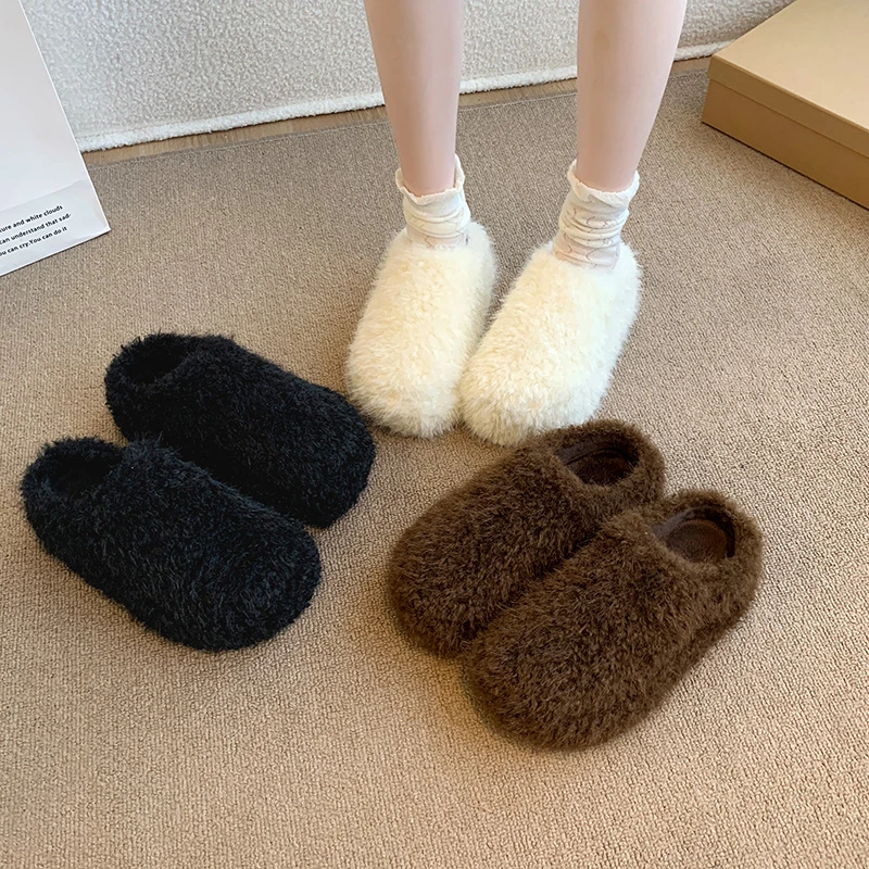 شباشب شتوية نسائية مبطنة بالصوف نصف شباشب مسطحة القاع نمط في الهواء الطلق يمكن ارتداؤها شباشب قطنية مريحة للنساء #1