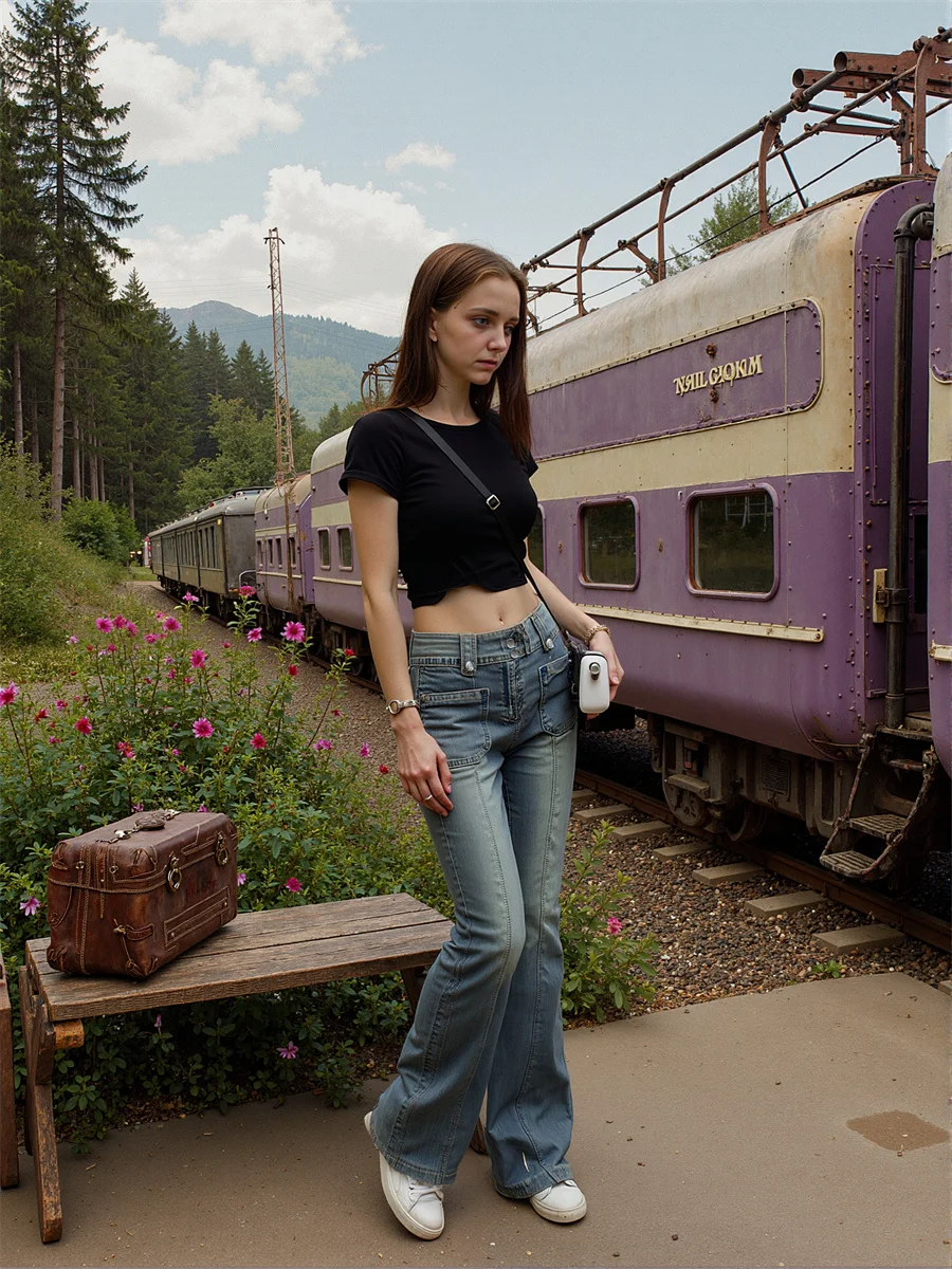 Flare Slim Skinny Floor Jeans Women Washed Frayed Hem Street Style Bandage Ruched Bootcut Pear Shaped Hip Lifting  Fit Shiny