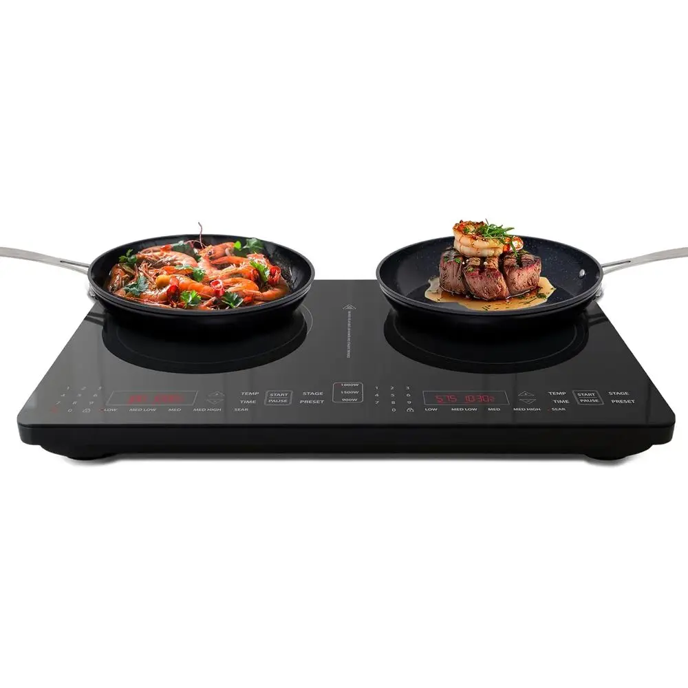 Double Pro Cooktop Induction Countertop Burner, Portable, 900/1500/1800W with Watt Technology, 50° to 575°, 8” Heating Coil, Sha