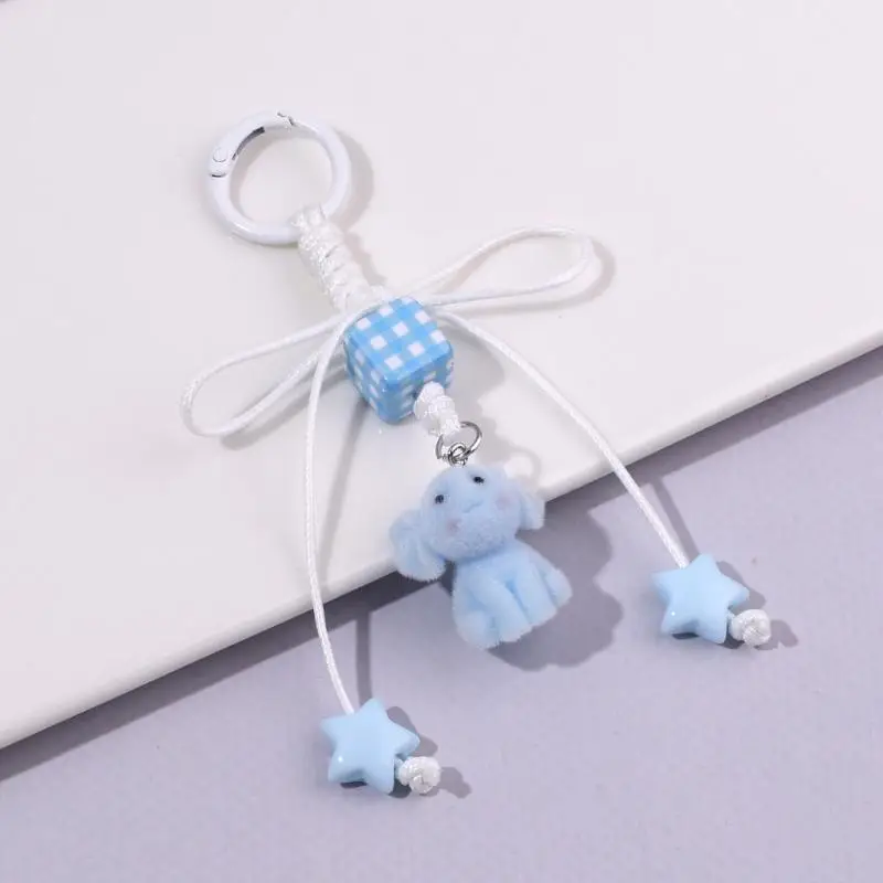 Light Blue Flocked Elephant Keychain Pendant Cartoon Bow Animal Keyring Bag Pendant Key Holder Best Friend Gifts view 5