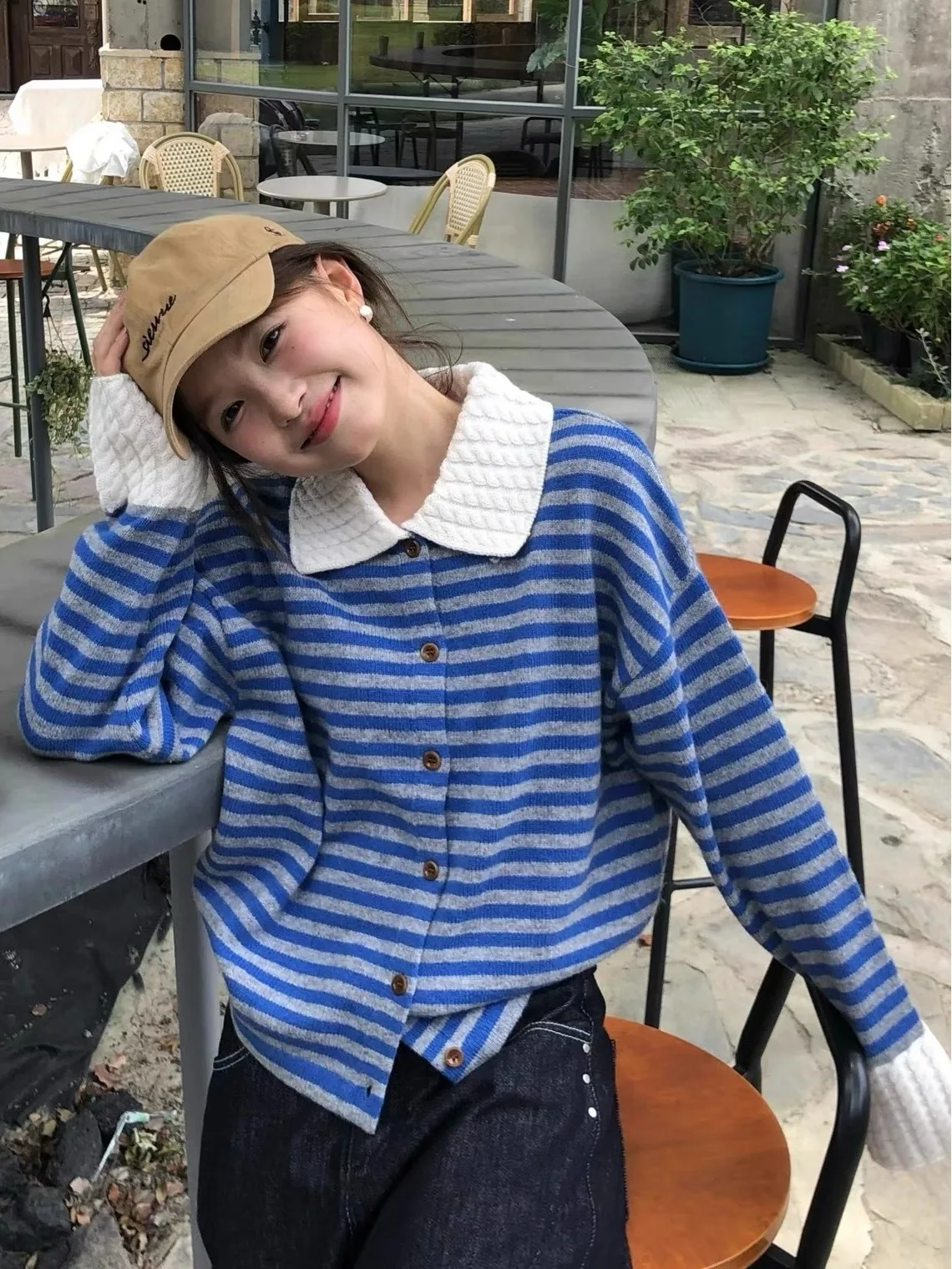 Color Block Striped Knit Sweater Women's Autumn Winter Vintage Preppy Style Long Sleeve Open Cardigan Slimming Knitted Coat