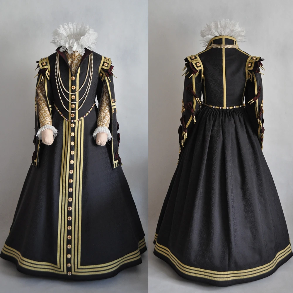 

1590s Queen Visiting Costume Tudor Elizabethan Court Noble Walking Day Dress Victorian Renaissance Ball Gown Theatre Outfits