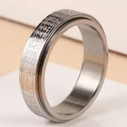 Men's With Swastika Buddhist Heart SutraFaith Amulet Spinner Ring Swastica Fingers SymbolNarrow Buddha rotating Rings For Man