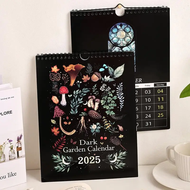 Dark ForestLunar Calendar 2025,Wall Calendar Colorful Waterink Wall Hanging Calendars with 12 Original Illustrations for Home