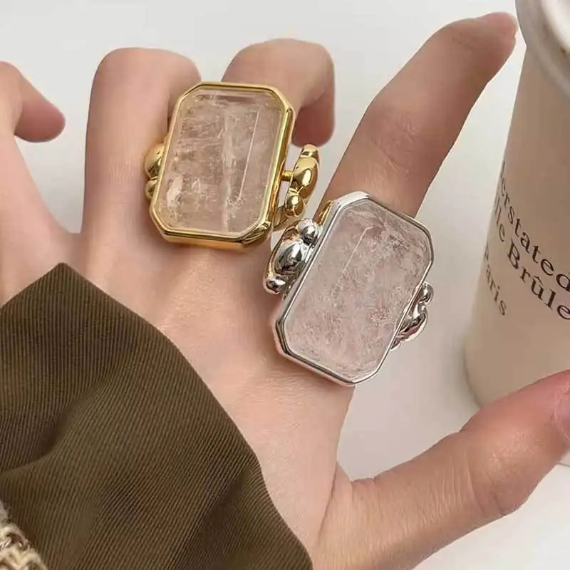 14K خاتم مطلي بالذهب ريترو ساحة كريستال مجوهرات مبالغ فيها تصميم النساء المجوهرات الفاخرة تكويم بوهو خاتم خمر مستوحاة #1