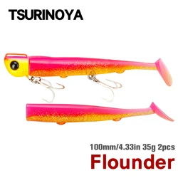 Tsurinoya 110mm 35g fundição longa gabarito cabeça t cauda conjunto de isca macia 2 pçs cauda afundar isca de pesca de robalo afundando iscas grandes