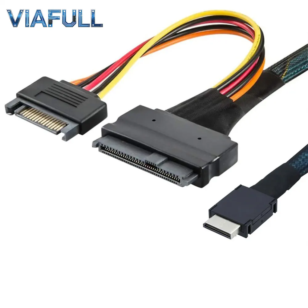 PCIe OCuLink SFF-8611 4i to U.2 SFF-8639 + 15Pin Power Cable, 0.5m 1m, for NVMe SSD Server Connection