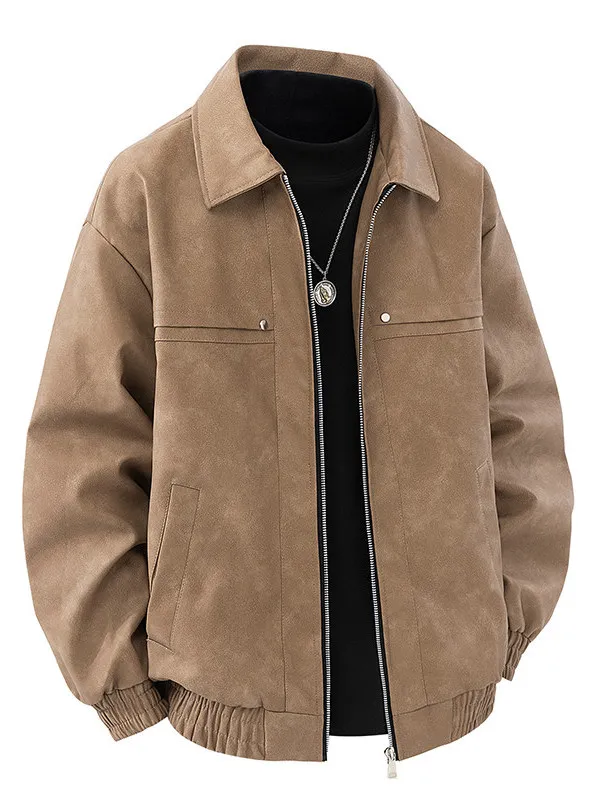 

Мужская кожаная куртка-косуха в стиле ретро с воротником на молнии, повседневная, универсальная, модная верхняя одежда, ветрозащитная, для весны и осени, молодежный стиль