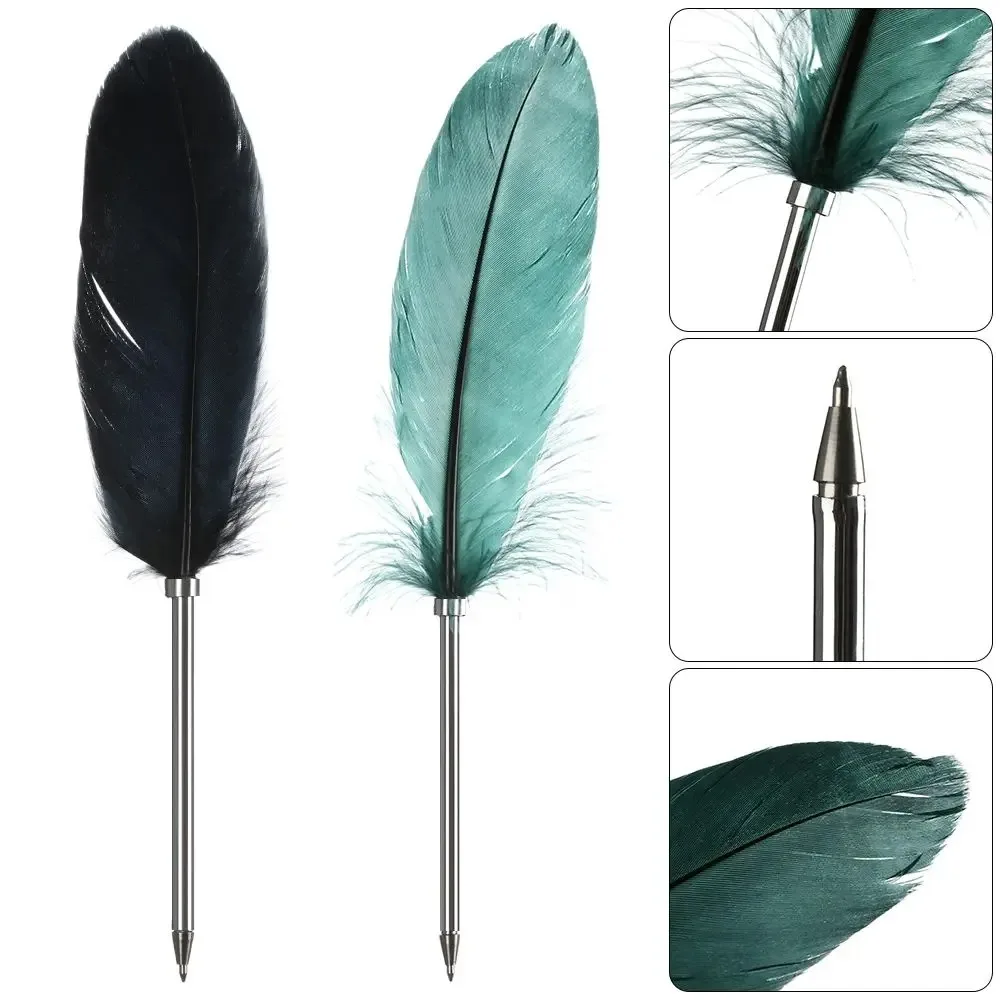 Exquisite Silver Rod Ballpoint pen Feather Colorful Feather Pen Writing pen Business