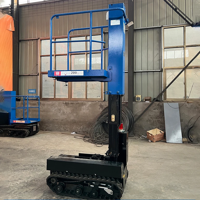New 3.8m 200kg indoor working lift platform single mast hydraulic lift self-propelled crawler vertical mast lift