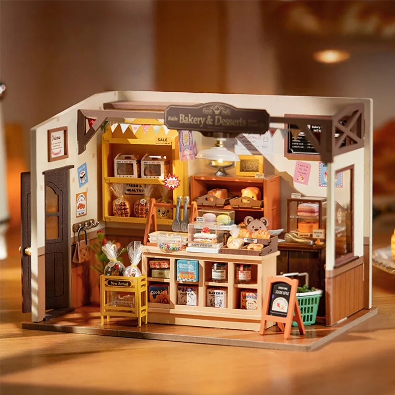نموذج متجر المخابز الخشبي، مجموعة تجميع منزل مصغر ثلاثي الأبعاد DIY، هدية إبداعية للأطفال والكبار #2