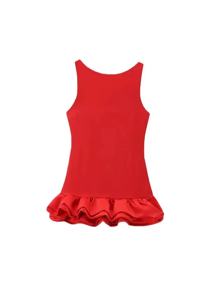 Women\'s Patchwork Voluminous Mini Dress, O-Neck, Backless With Zipper, Female Dresses, Sexy Fashion