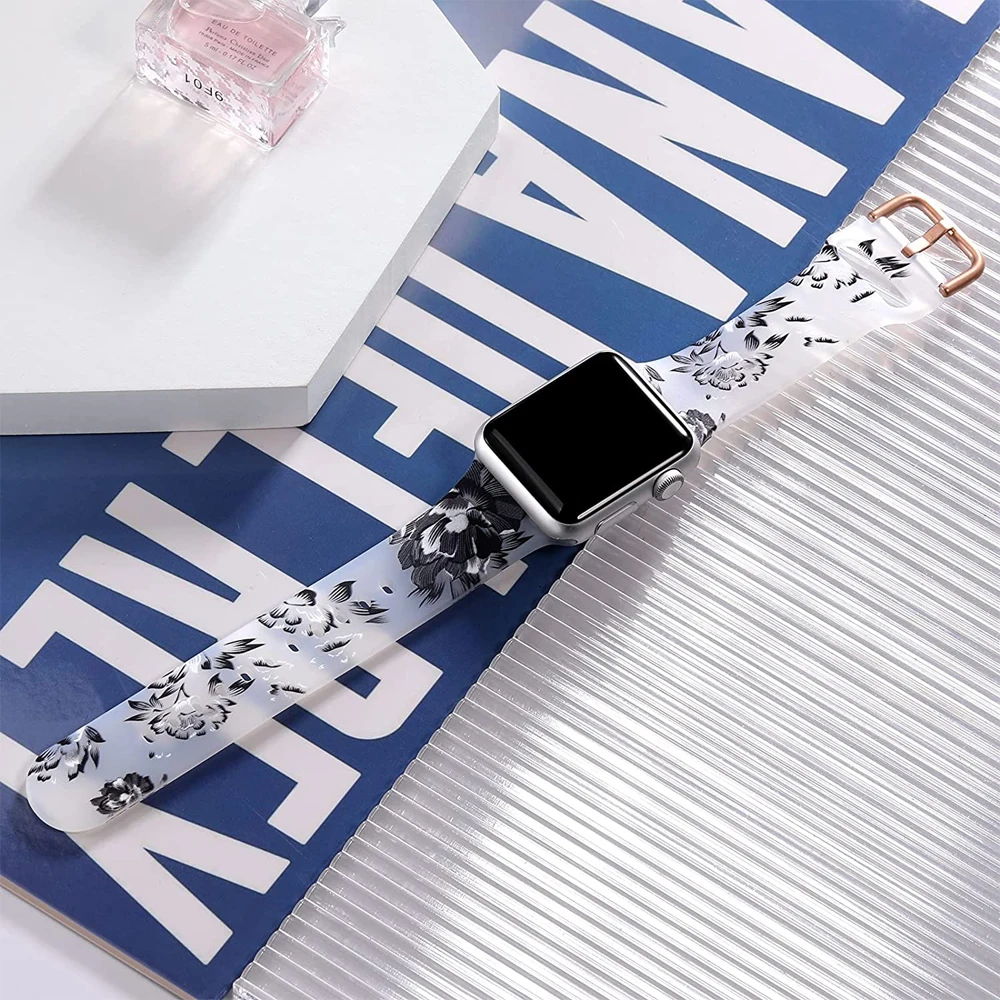 أحزمة شفافة لطيفة لأحزمة ساعات Apple 38 مم 40 مم 41 مم 42 مم 44 مم 45 مم ، حزام بديل رياضي من السيليكون الناعم لسلسلة iWatch Series 7/6/5/4/3/2 / SE