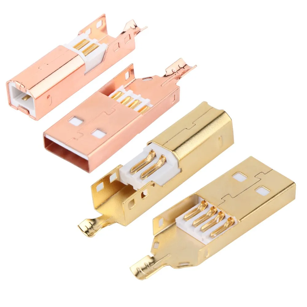 Oi-end ouro/rosa chapeado usb 2.0 plug a + usb b tipo A-B para diy conector de cabo taiwan feito