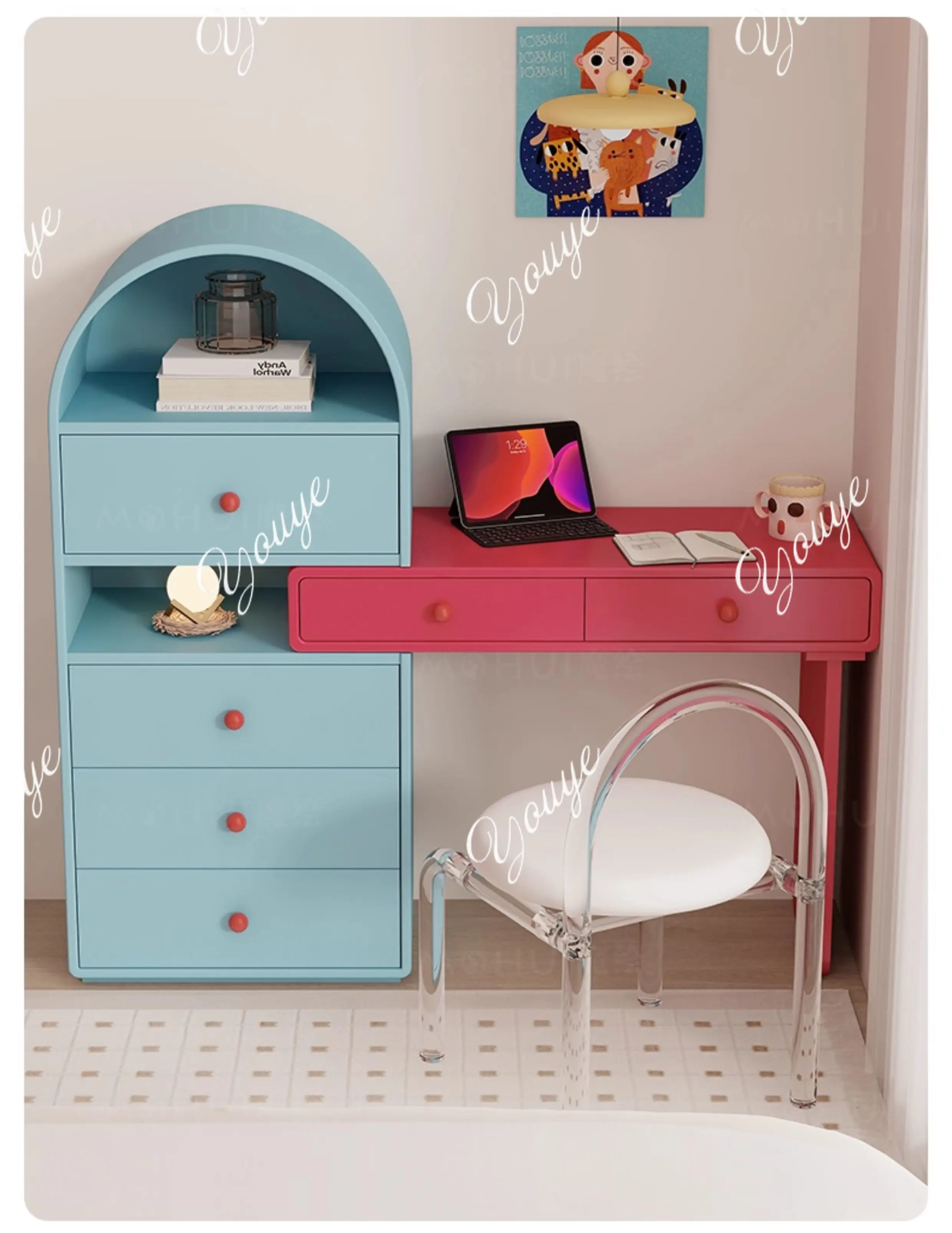 

Sea salt rose dresser bedroom dresser chest integrated makeup table children's cute desk