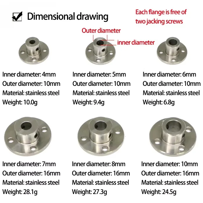 Flangia in acciaio inossidabile di alta qualità accoppiamento flangia ad alta precisione diametro esterno 16mm-10mm foro interno 4mm-10mm