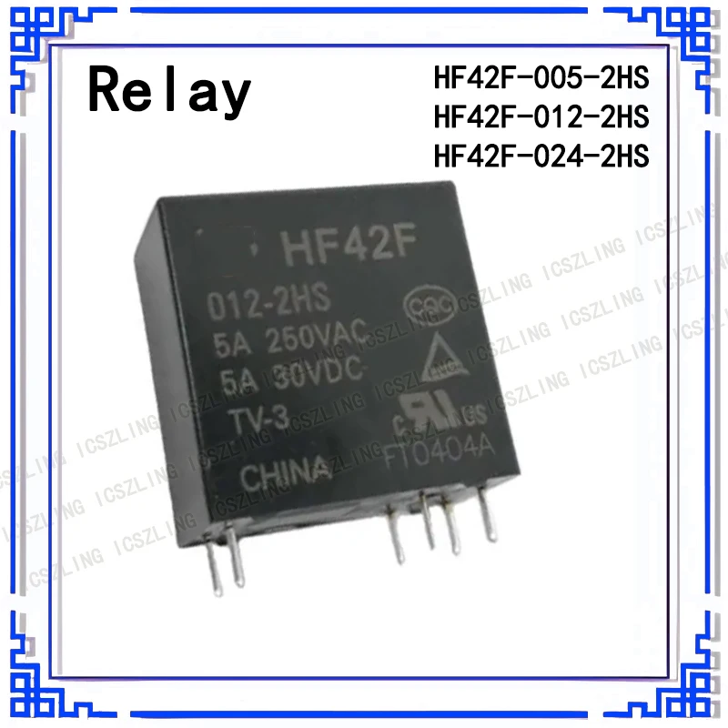 5Pcs/lot HF42F -005 012 024 -2HS 5A 6Pin 250VAC 2 Form A Relay 5V 12V 24V DC FTR-F4AK024T F4AK024T JZC-42F HF42F-024-2HS