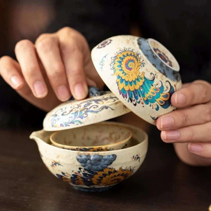 Dunhuang Sea Thread Travel Tea Set Outdoor Portable Travel Tea Maker Out Car Quick Cup Luxury Multicolor Tea Ceremony Gift Set