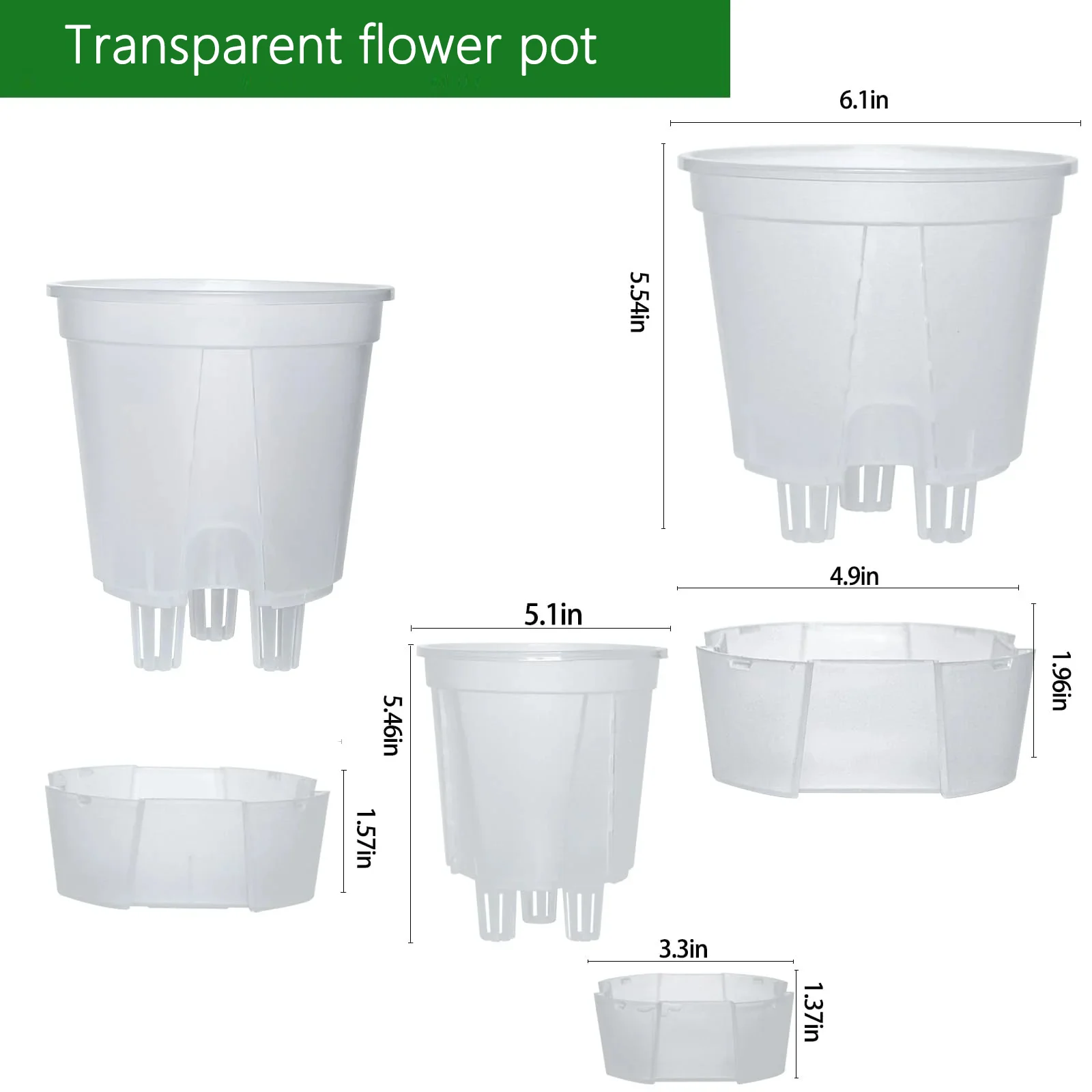 5Pcs Self-watering Pot Transparent Flowerpot with Reservoir Indoor Planter for Plants  Plastic Orchid Pot Home Bonsai Decor