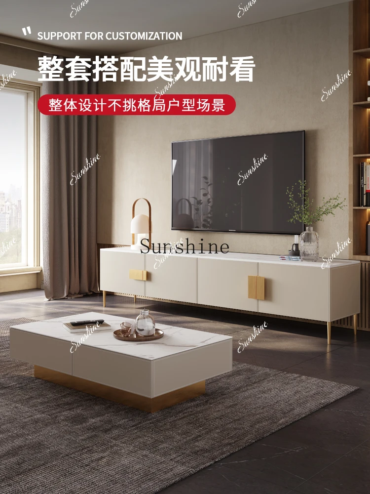 Saddle leather coffee table modern simple small apartment living room storage high-end rock panel TV cabinet  FT