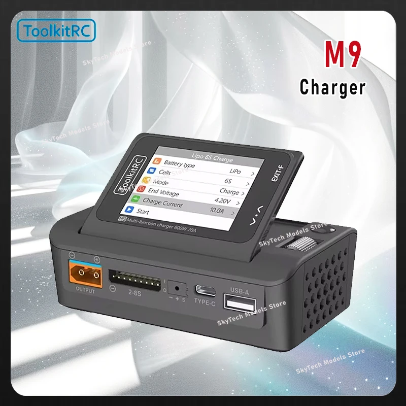 

ToolkitRC M9 Charger 20A Adjustable 2.4-inch IPS Screen Fast Charing DC Smart Charger with Audio Function For 1-8S Lipo Battery
