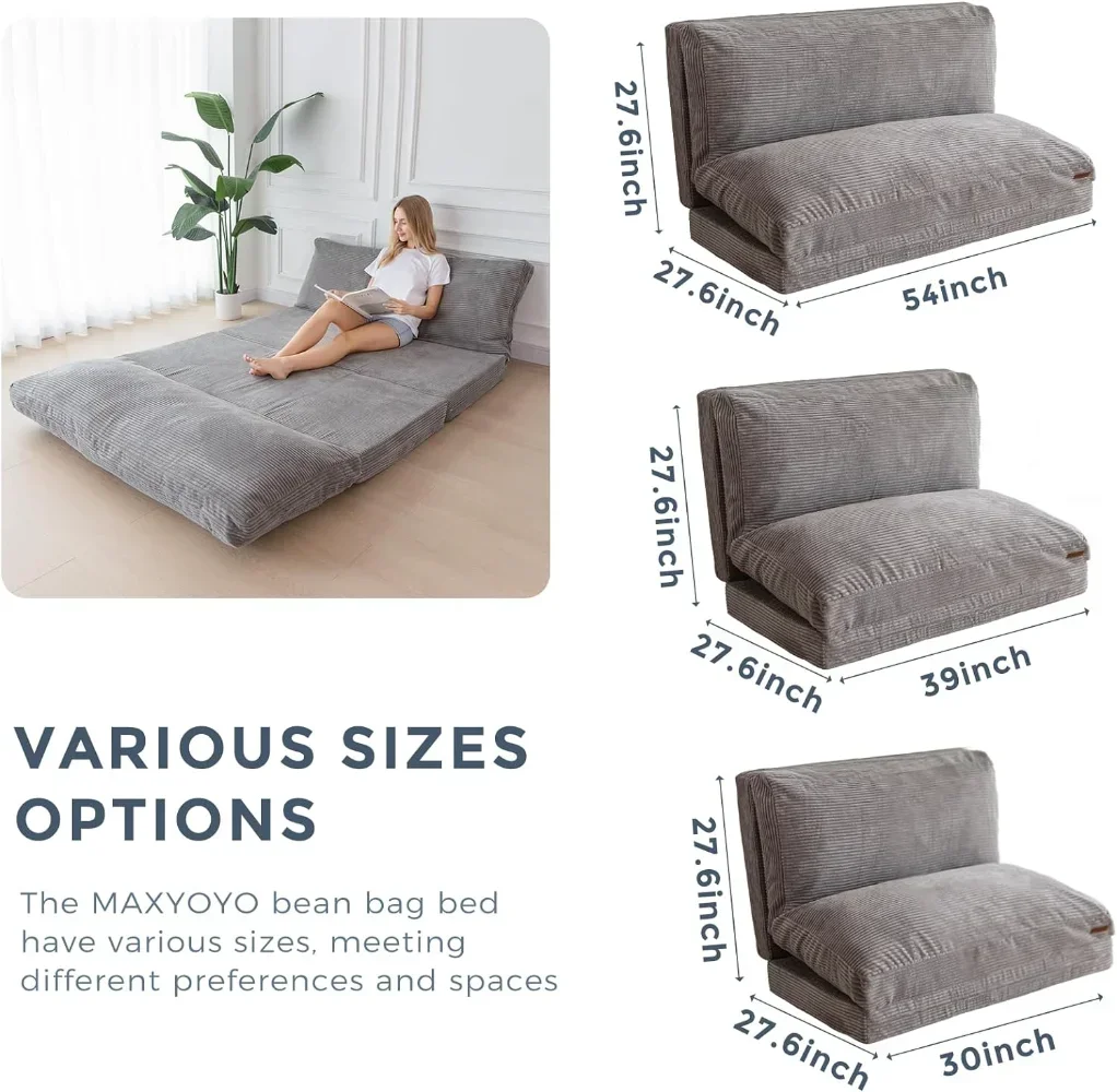 MAXYOYO Bean Bag Bed Folding Sofa Bed Floor Mattress For Adults, Extra Thick And Long Floor Sofa