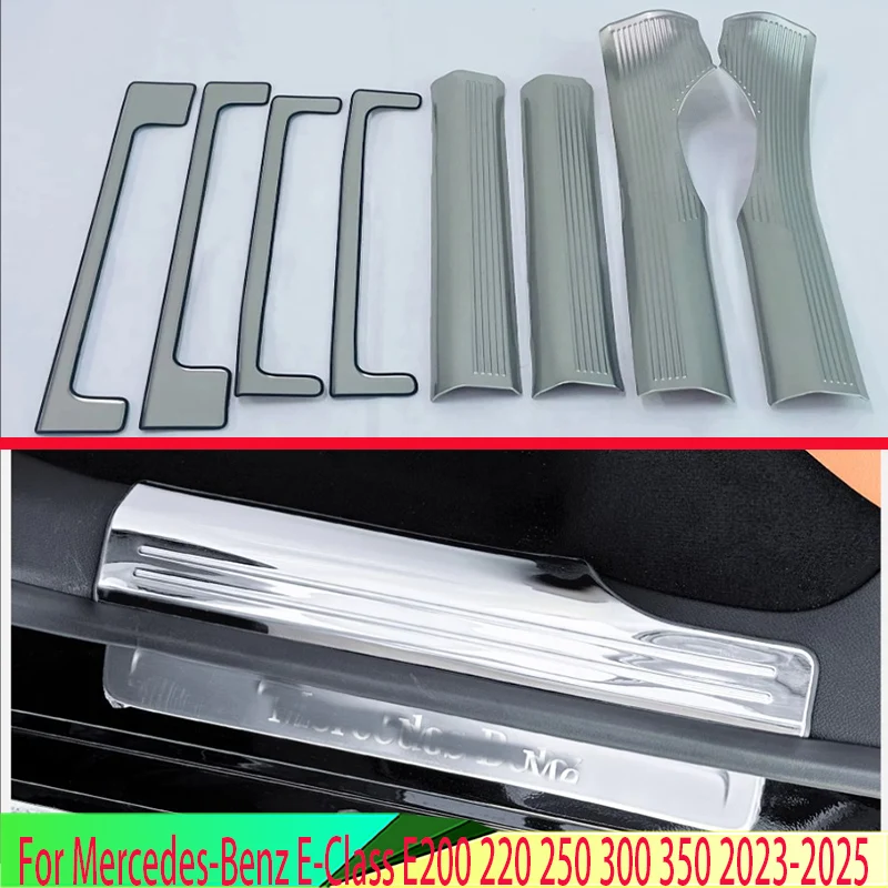 For Mercedes-Benz E-Class E200 220 250 300 350 2023-2025 Stainless Steel Inner Inside Door Sill Panel Scuff Plate Kick Step Trim