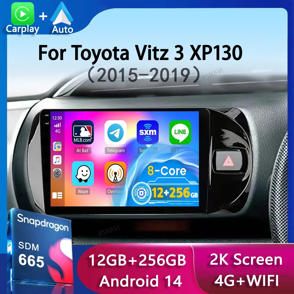 Android 14 Carplay Per Toyota Vitz 3 XP130 2014 2015 2016 2017 2018 2019 Auto Radio Multimedia Video Player di Navigazione GPS Stereo