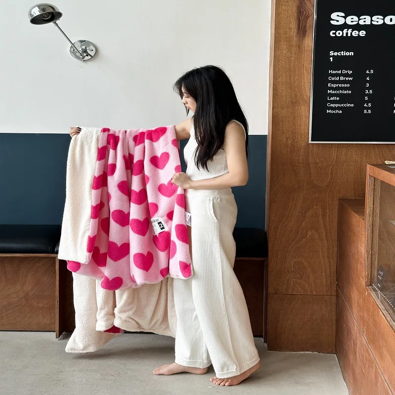 Modern Simple Striped Rabbit Velvet Blanket Autumn and Winter Thickened Lunch Break Blanket Bedroom Sofa Shawl Blanket