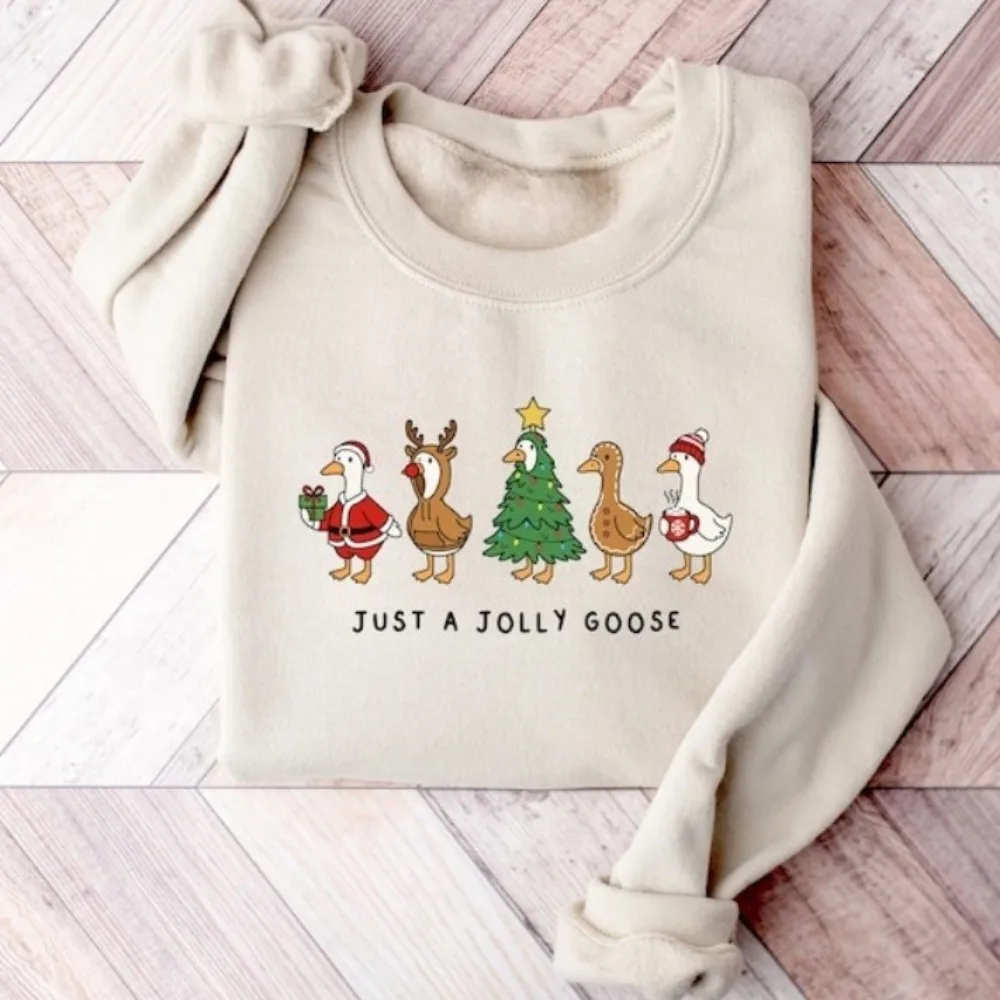 

Just A Jolly Goose Women Sweatshirt Funny Christmas Goose Sweatshirt Goose Duck Christmas Sweatshirt Winter Unisex Hoodies