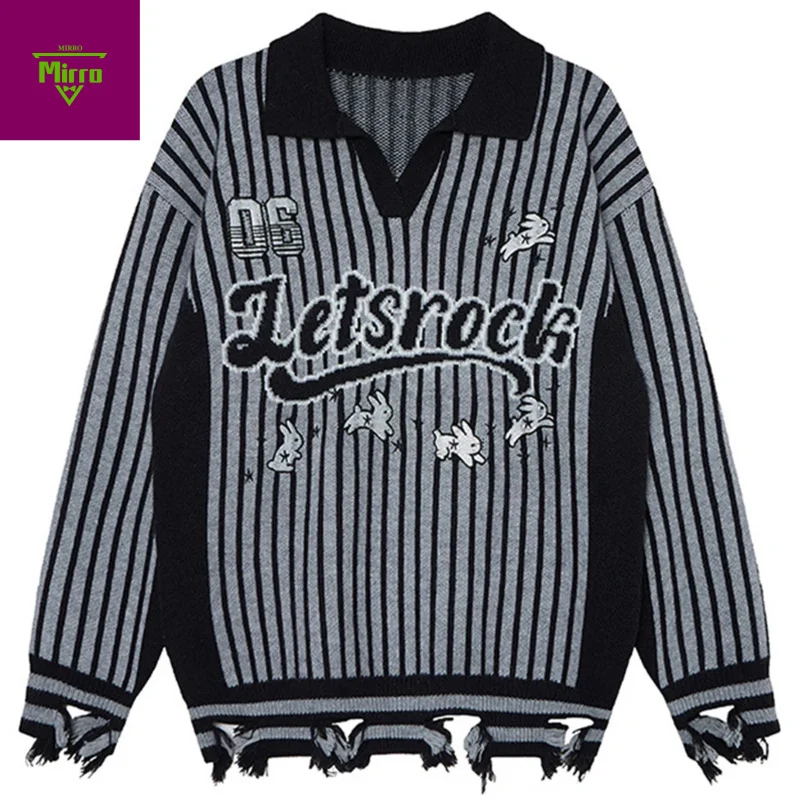 

Мужская уличная одежда Harajuku, свитера в стиле хип-хоп, винтажные свитера большого размера, вязаные джемперы, свободные повседневные свитера, трикотаж