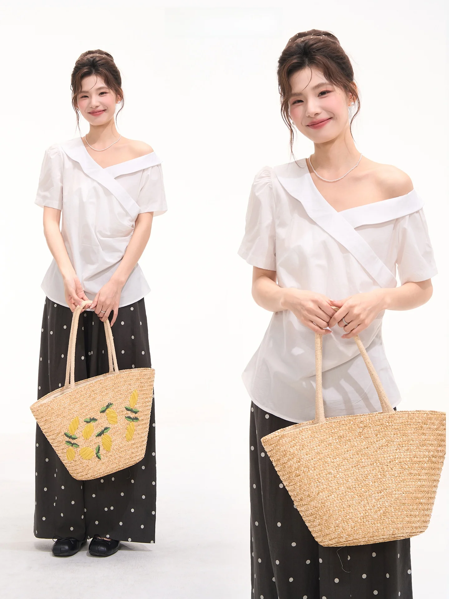 

Heme Summer Casual V-Neck Short Sleeve Commute Style Women's Shirt Loose Fit Korean Version Flower Field Window Design